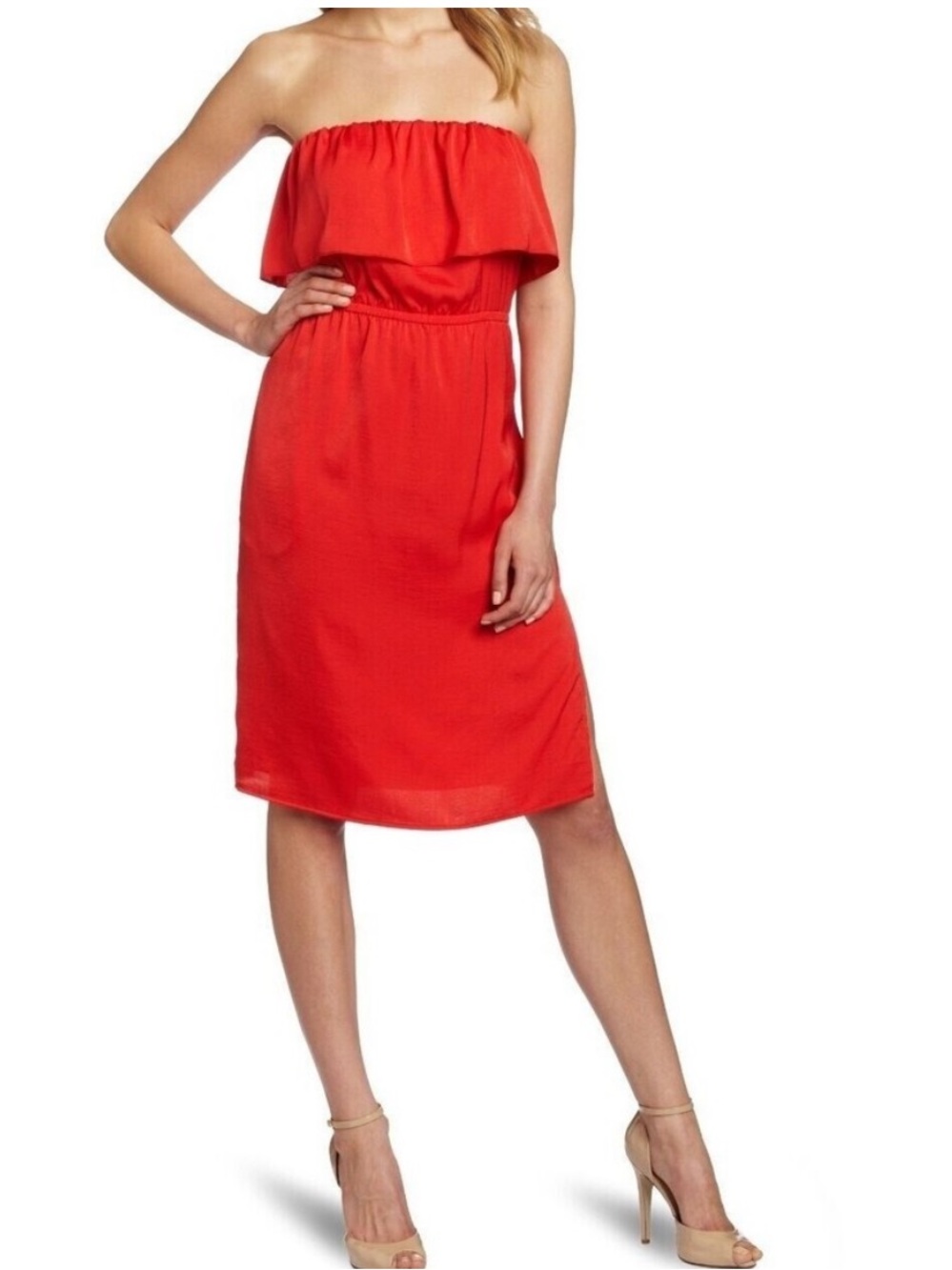 BCBGMaxAzria Malia Red Berry Off-Shoulder Ruffle Dress XS POCKETS Excellent